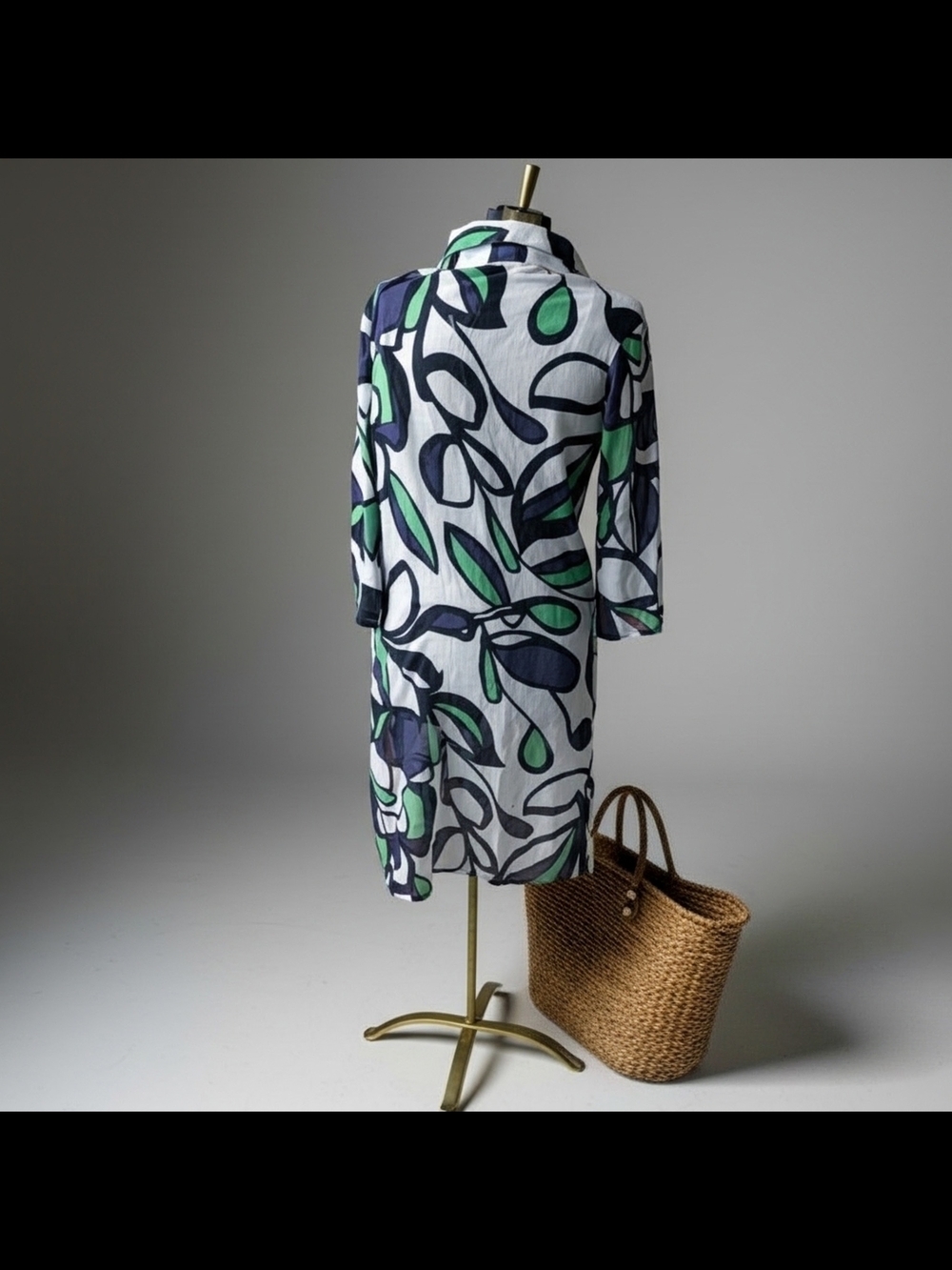 True Vintage 90s Blue & Green Abstract Floral Coverup Dress Size M/L - Picture 3 of 13
